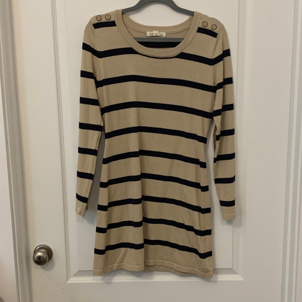 🎉Tan and Black Striped Knit Sweater Dress